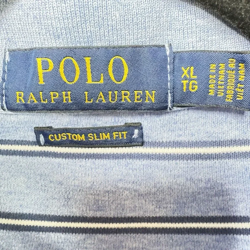 Polo Ralph Lauren Slim Fit Polo Shirt Mens XL Light Blue Stripe Short Sleeve